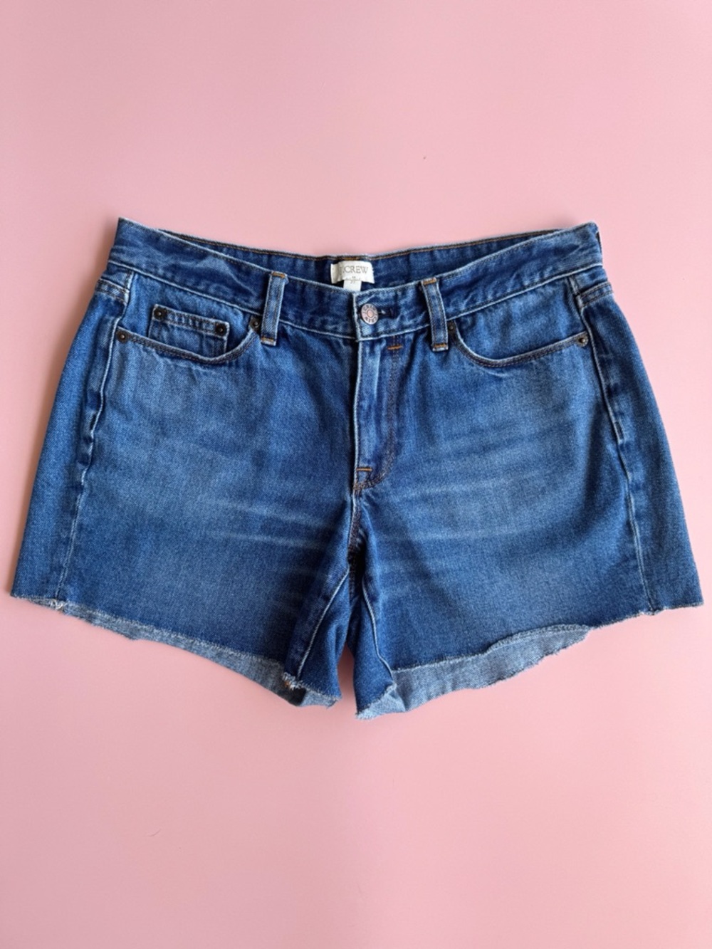 Sz 27 J. Crew 100% Cotton Medium Wash Low Rise Cut Off Denim Shorts EUC